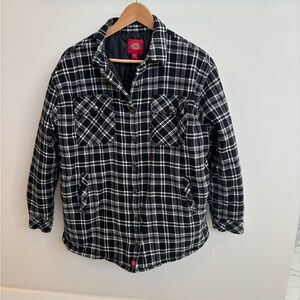 Dickies Black and White Insulated Flannel Jacket Snap Closure
